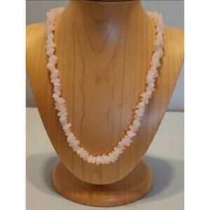 Rose Quartz Chip Beaded Necklace Light Pink Gemstone Elegant Fashion‎ Jewelry